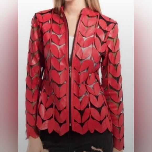 Belgin Francis leather leaf mesh jacket sz L - Picture 1 of 12